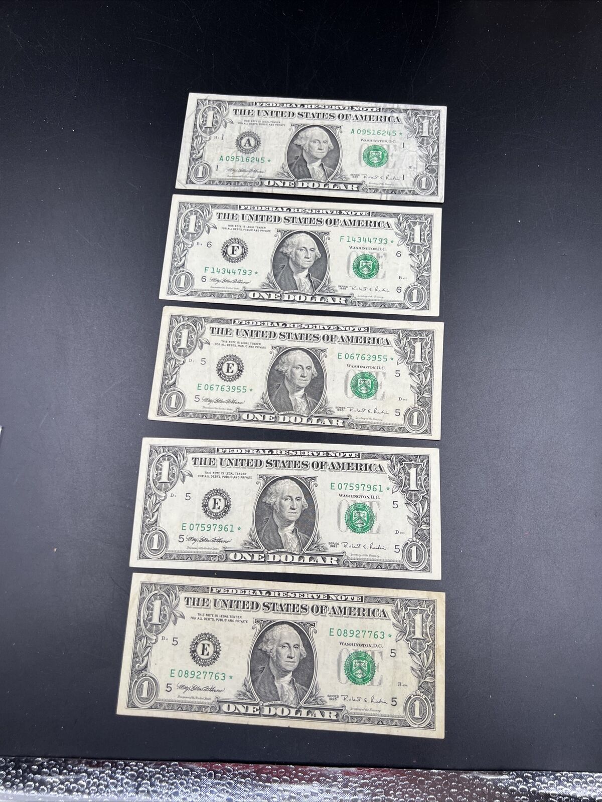 Lot of 5 1995 * Star $1 FRN Federal Reserve Notes Choice Circ Conditions #763