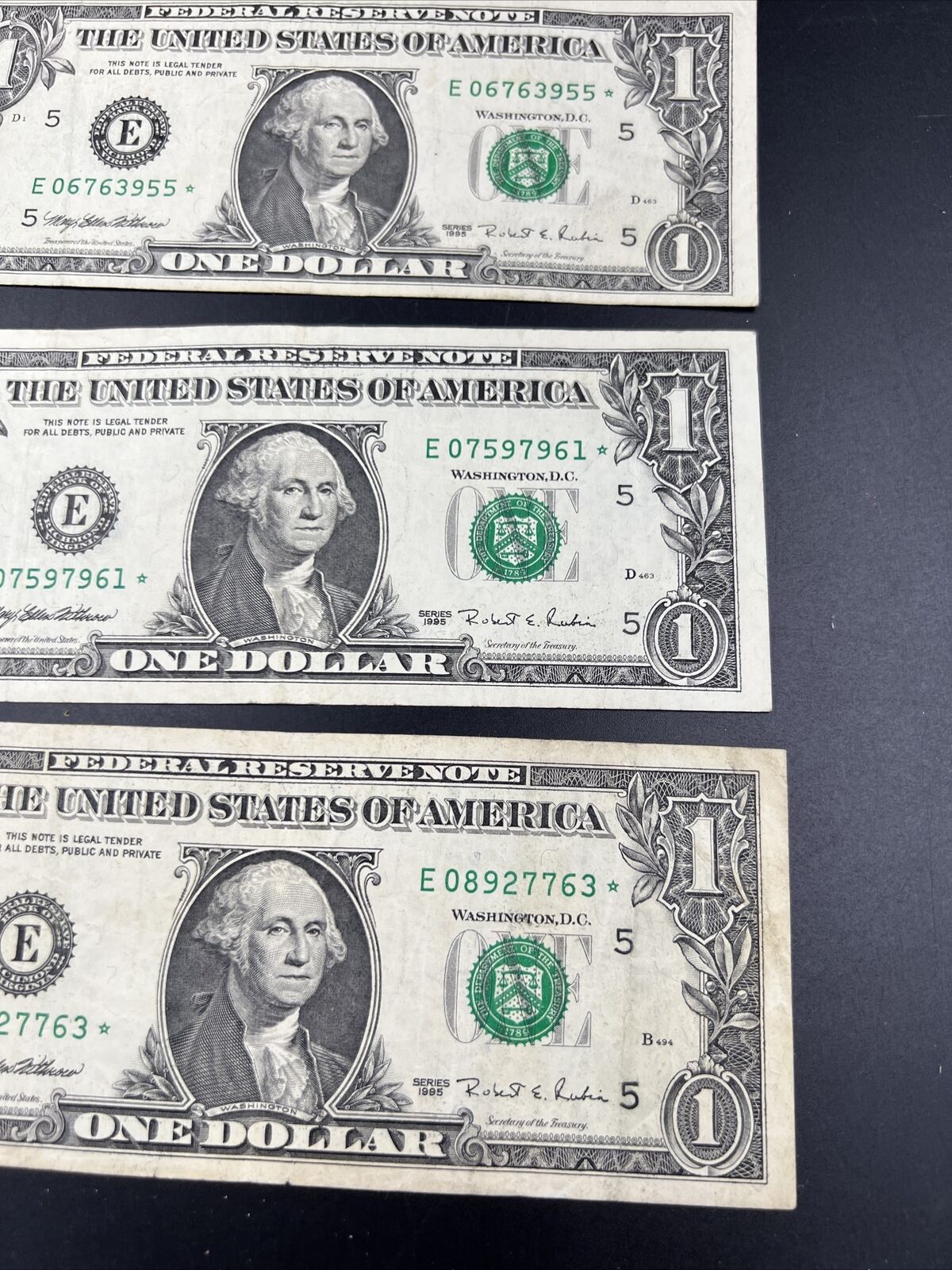 Lot of 5 1995 * Star $1 FRN Federal Reserve Notes Choice Circ Conditions #763