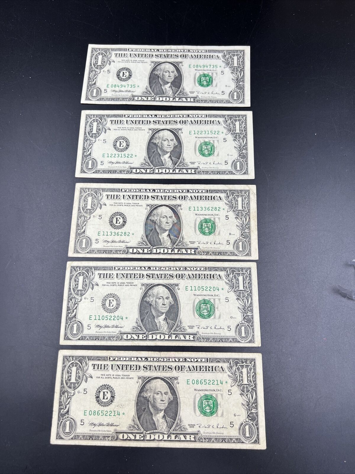 Lot of 5 1995 * Star $1 FRN Federal Reserve Notes Choice Circ Conditions #214