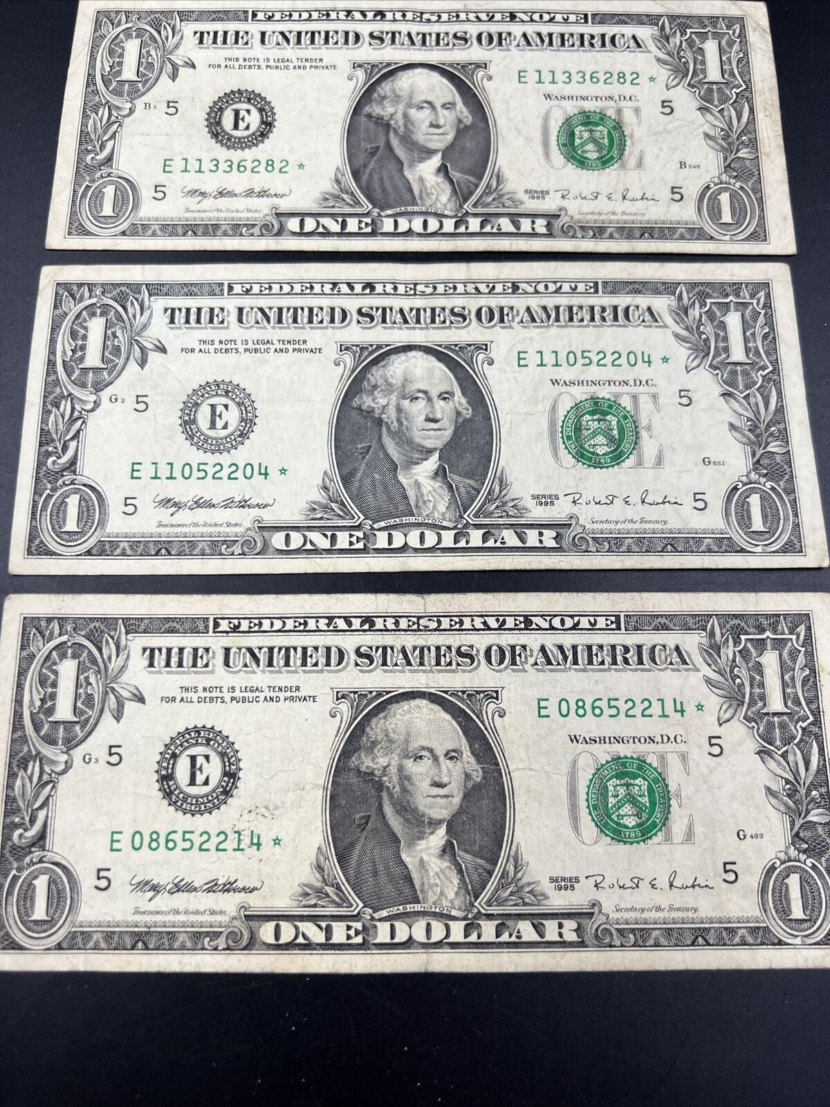 Lot of 5 1995 * Star $1 FRN Federal Reserve Notes Choice Circ Conditions #214