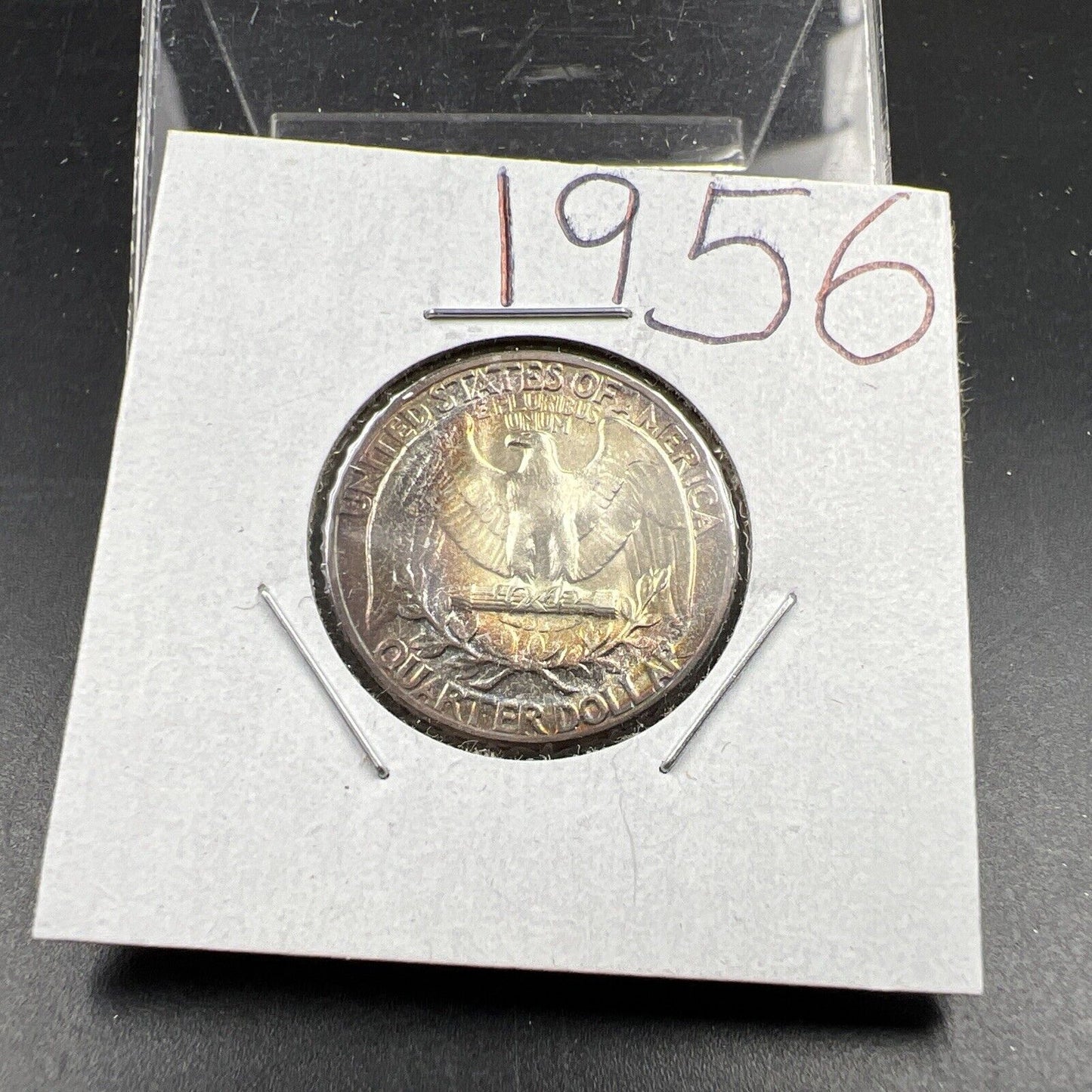 1956 P Washington 25c Silver Quarter Coin Gem BU UNC PQ Rainbow Toning Reverse