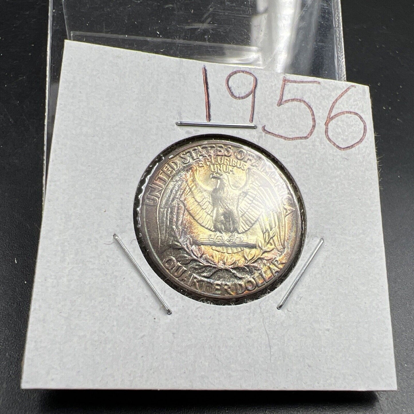 1956 P Washington 25c Silver Quarter Coin Gem BU UNC PQ Rainbow Toning Reverse
