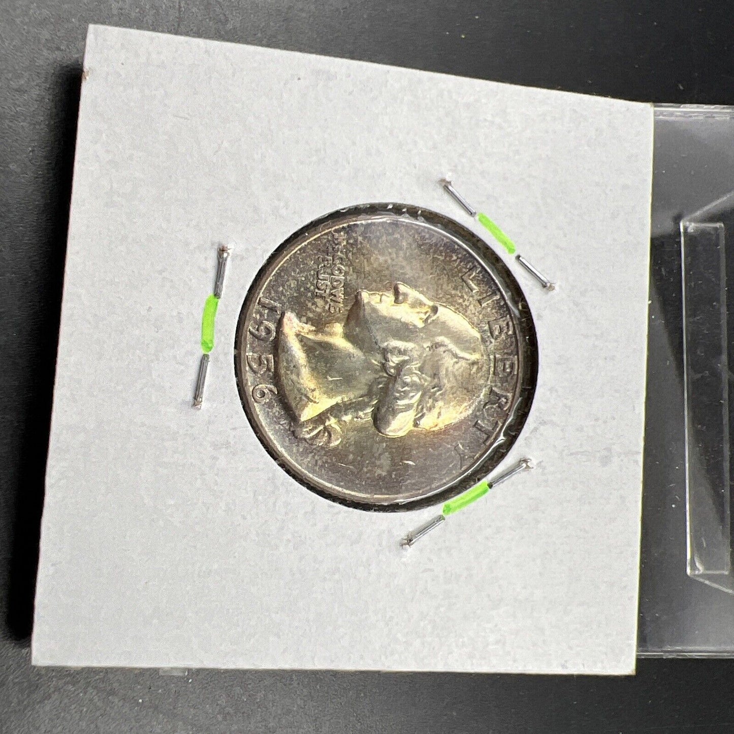1956 P Washington 25c Silver Quarter Coin Gem BU UNC PQ Rainbow Toning Reverse