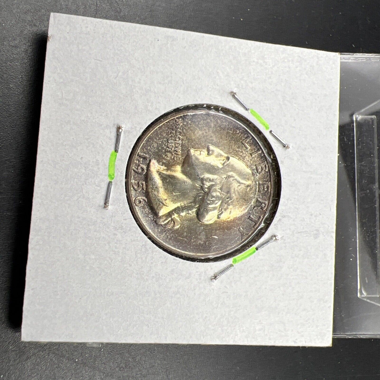 1956 P Washington 25c Silver Quarter Coin Gem BU UNC PQ Rainbow Toning Reverse