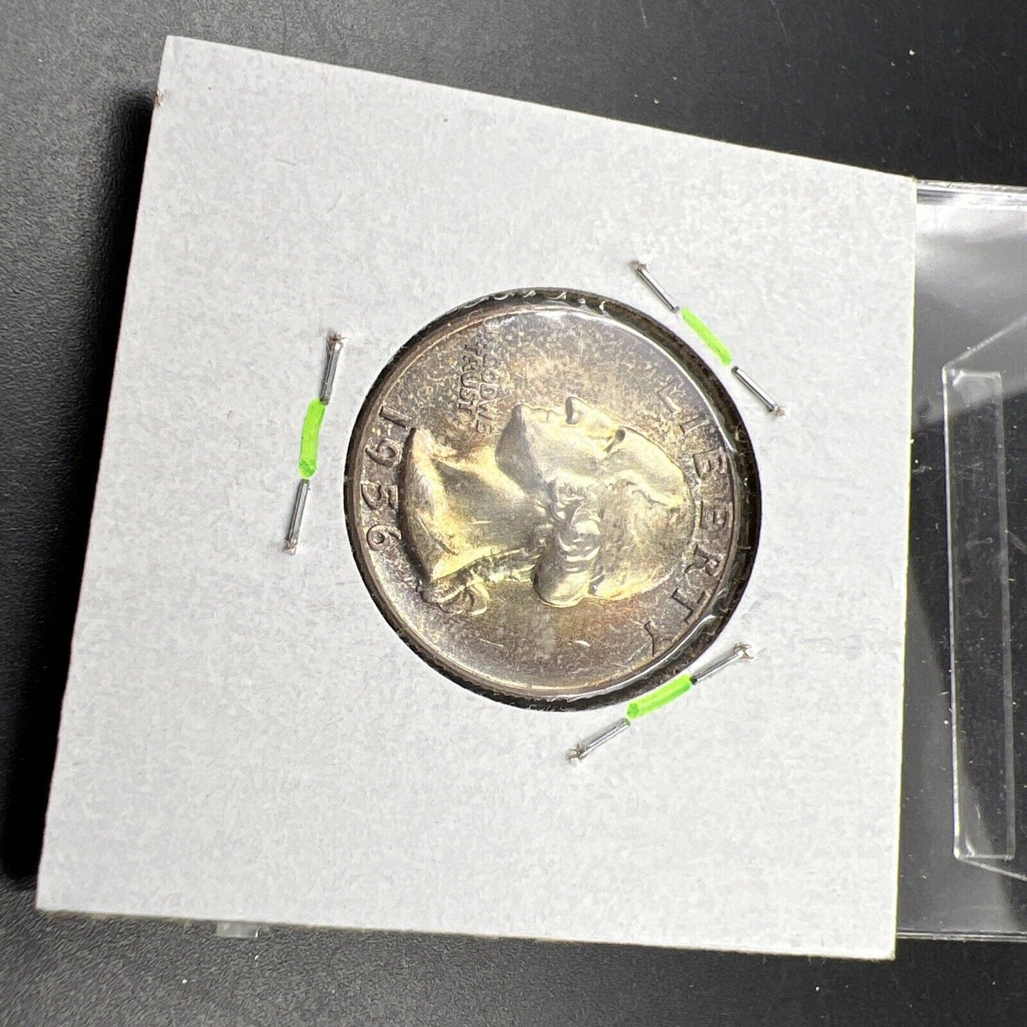 1956 P Washington 25c Silver Quarter Coin Gem BU UNC PQ Rainbow Toning Reverse