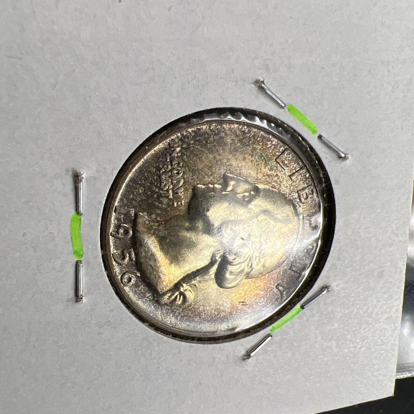 1956 P Washington 25c Silver Quarter Coin Gem BU UNC PQ Rainbow Toning Reverse