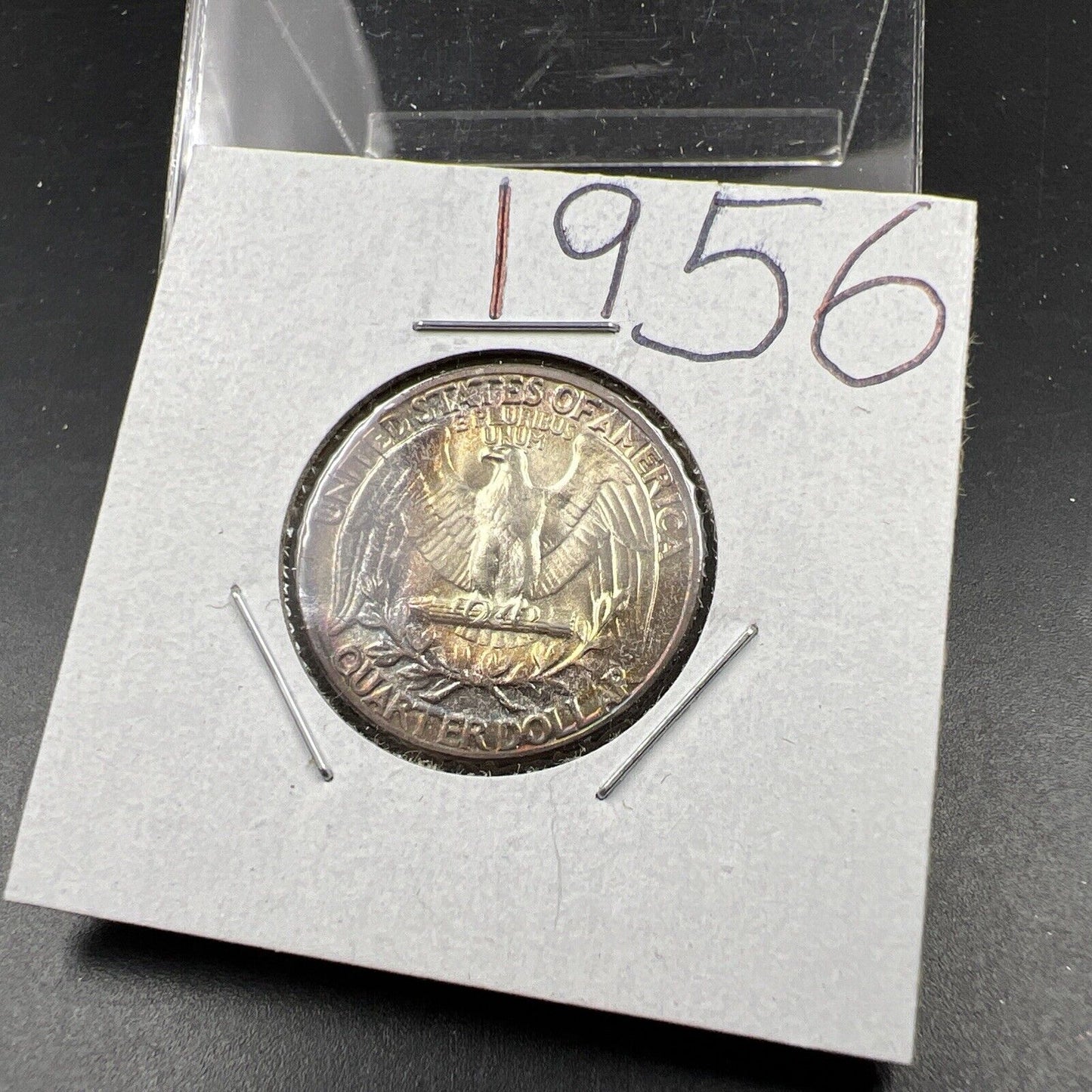 1956 P Washington 25c Silver Quarter Coin Gem BU UNC PQ Rainbow Toning Reverse