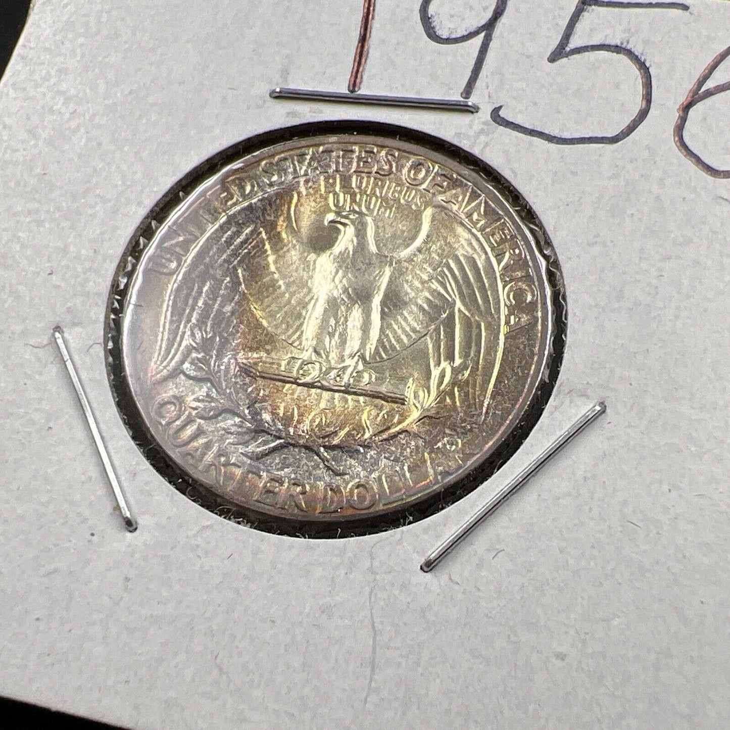 1956 P Washington 25c Silver Quarter Coin Gem BU UNC PQ Rainbow Toning Reverse