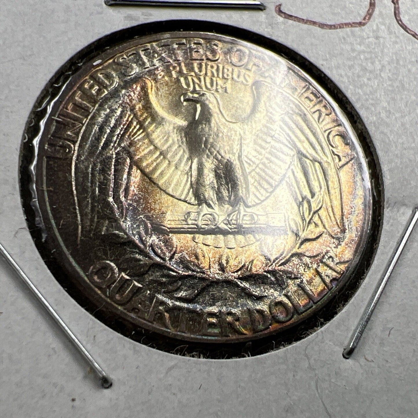 1956 P Washington 25c Silver Quarter Coin Gem BU UNC PQ Rainbow Toning Reverse