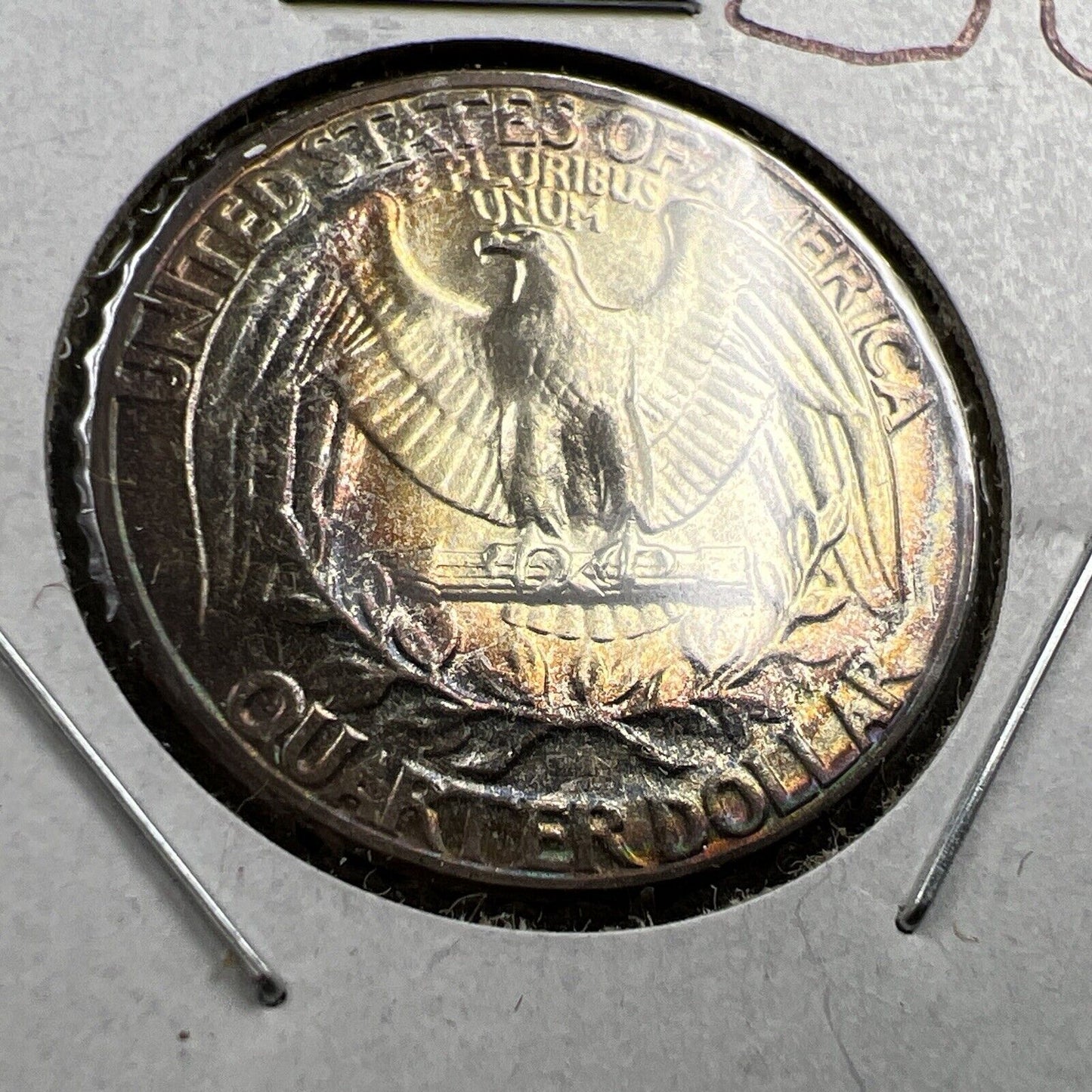 1956 P Washington 25c Silver Quarter Coin Gem BU UNC PQ Rainbow Toning Reverse