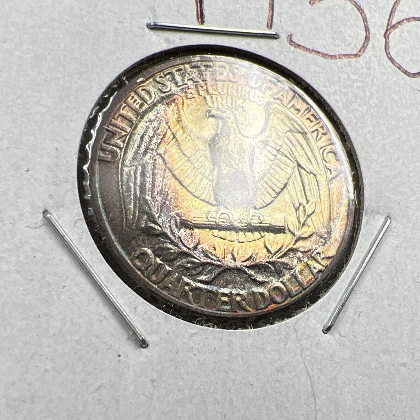 1956 P Washington 25c Silver Quarter Coin Gem BU UNC PQ Rainbow Toning Reverse