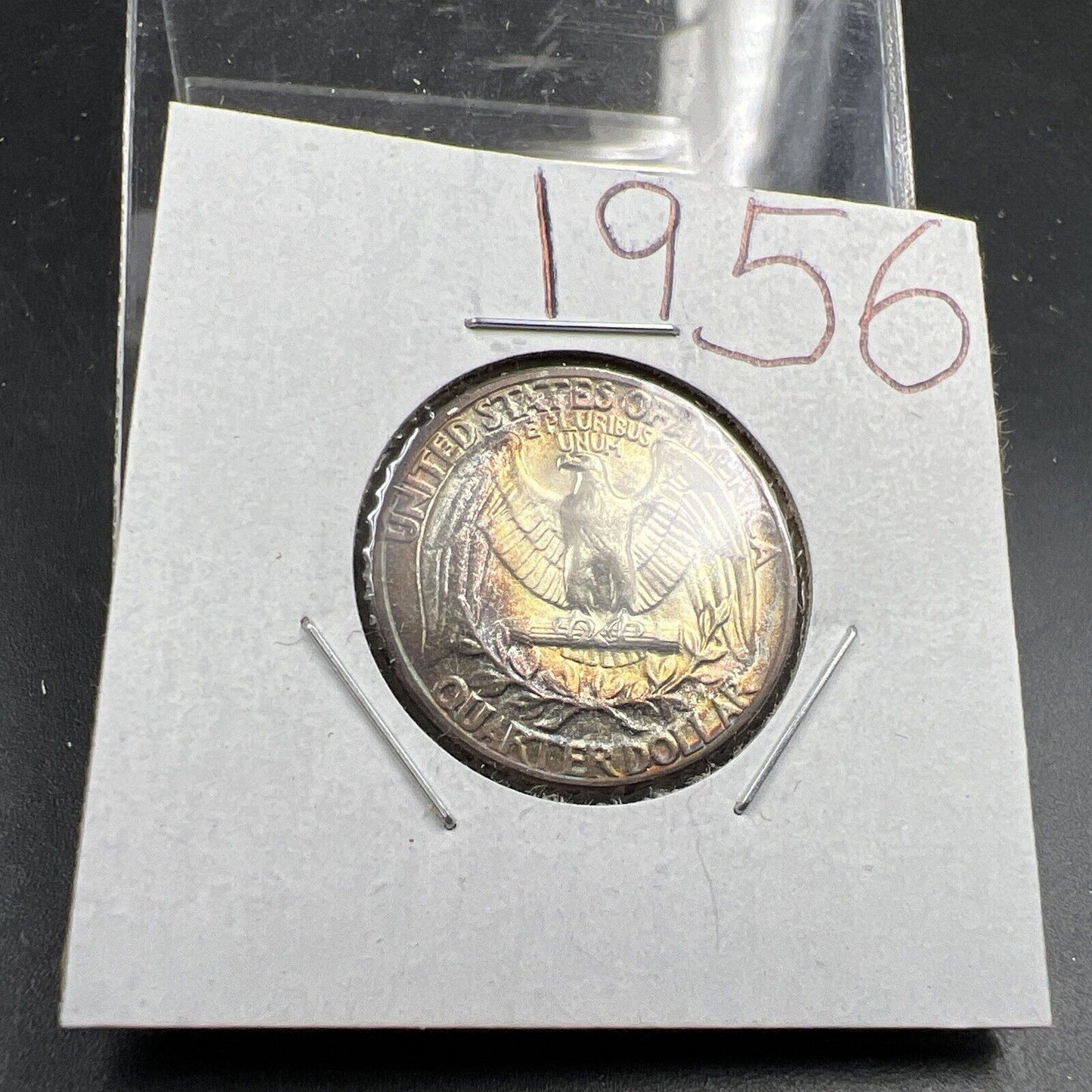 1956 P Washington 25c Silver Quarter Coin Gem BU UNC PQ Rainbow Toning Reverse