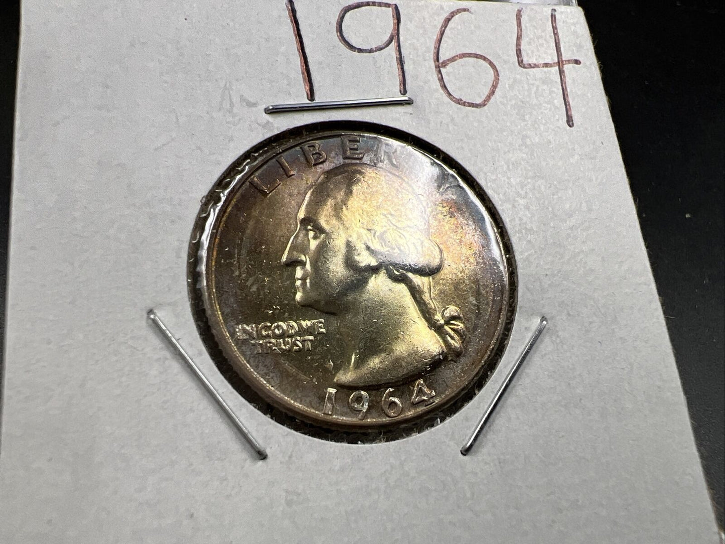 1964 P Washington Quarter Coin Original Purple Toning UNC Details Wheelmark