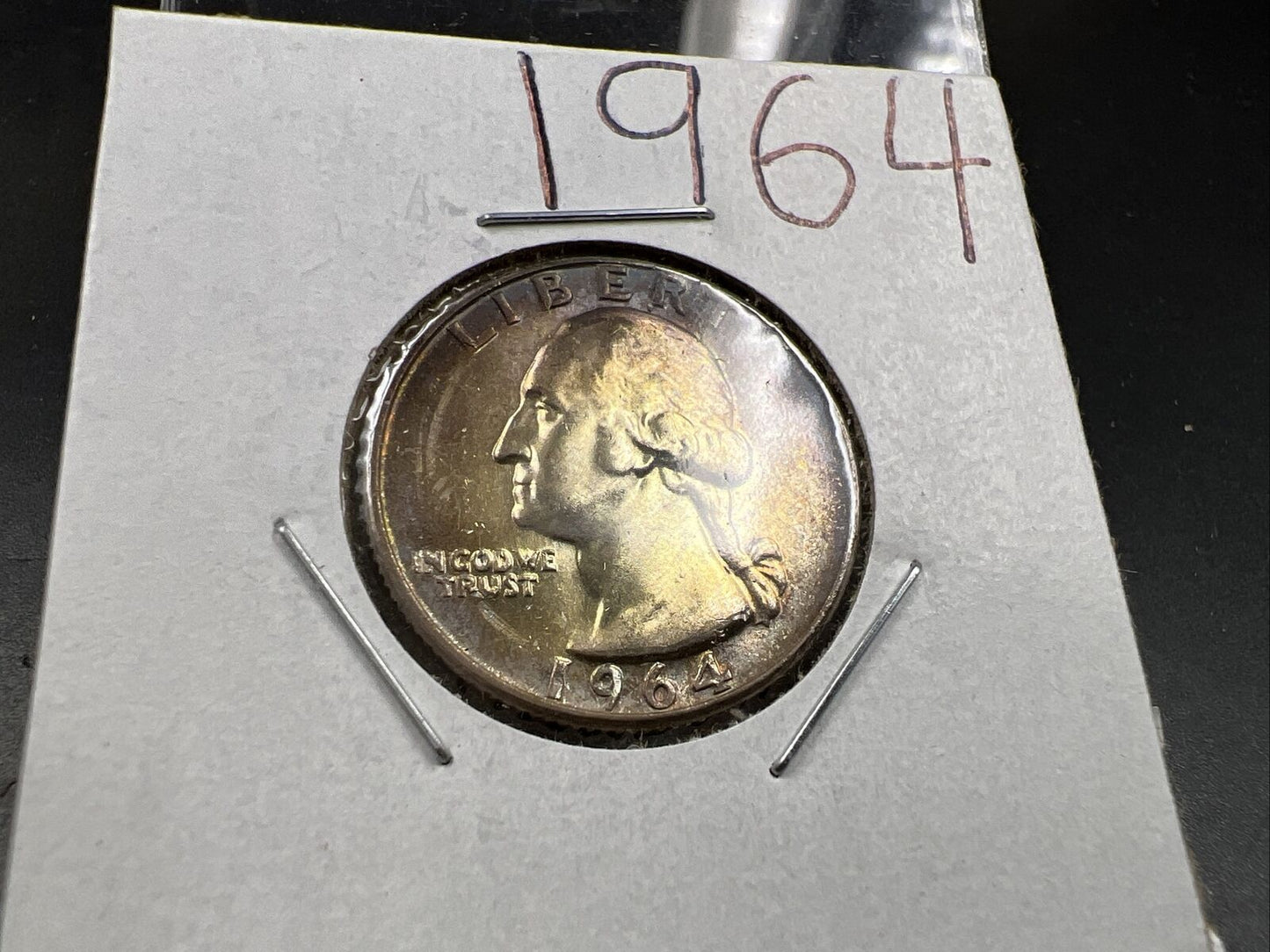 1964 P Washington Quarter Coin Original Purple Toning UNC Details Wheelmark