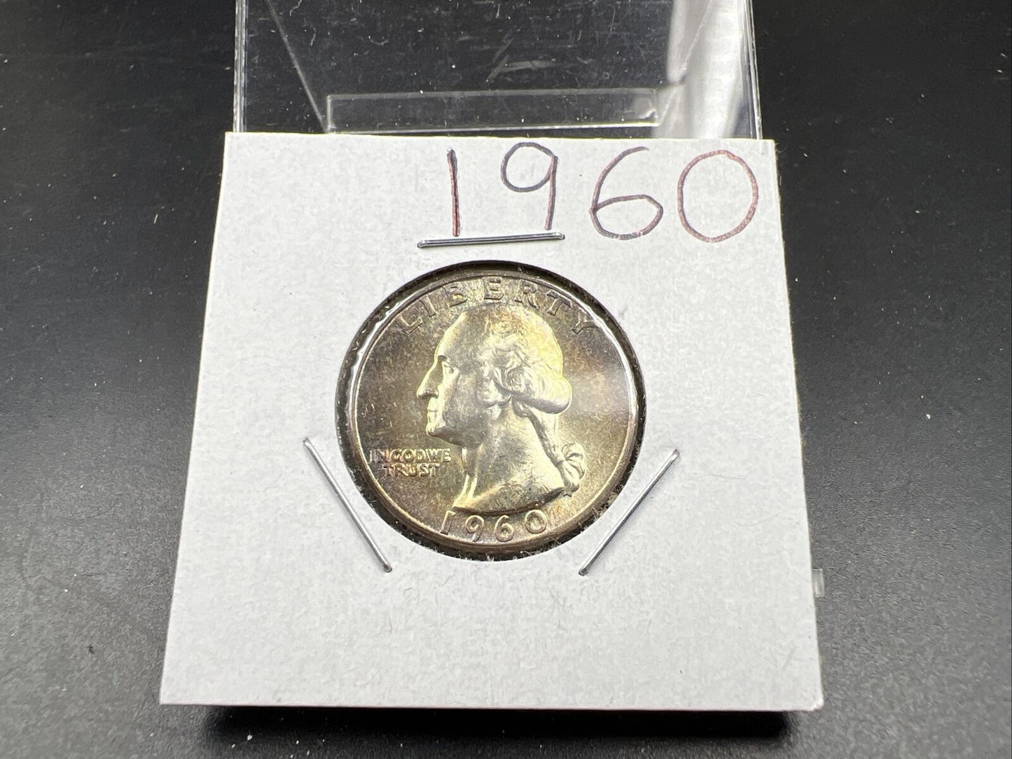 1960 P Washington 25c Silver Quarter Coin PQ Rainbow Toning Obverse
