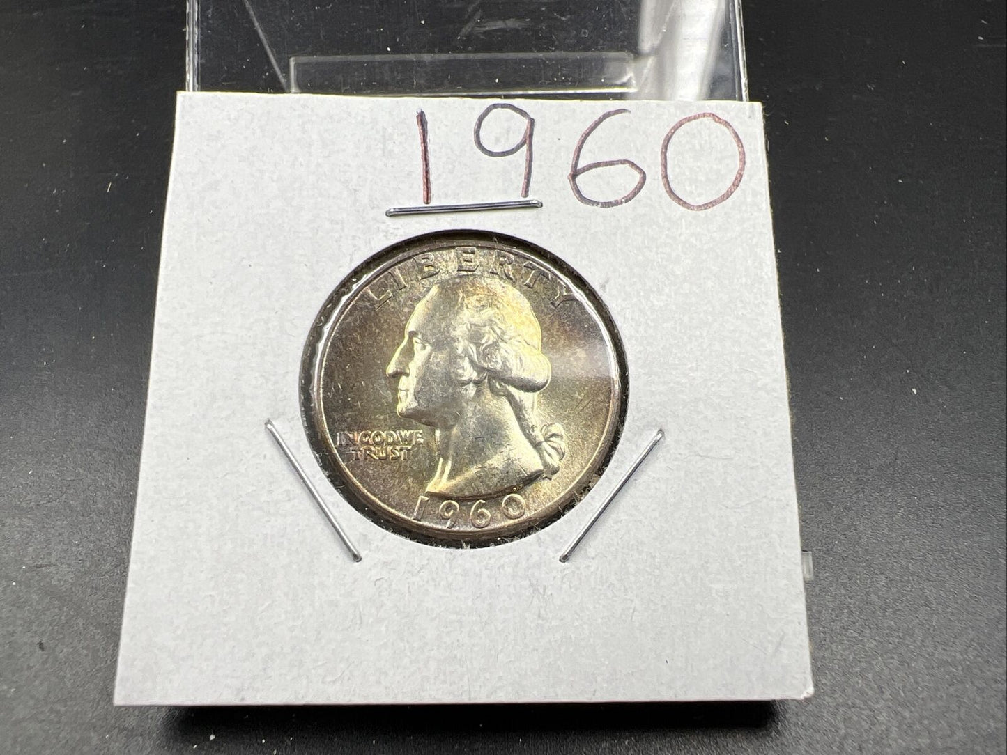 1960 P Washington 25c Silver Quarter Coin PQ Rainbow Toning Obverse