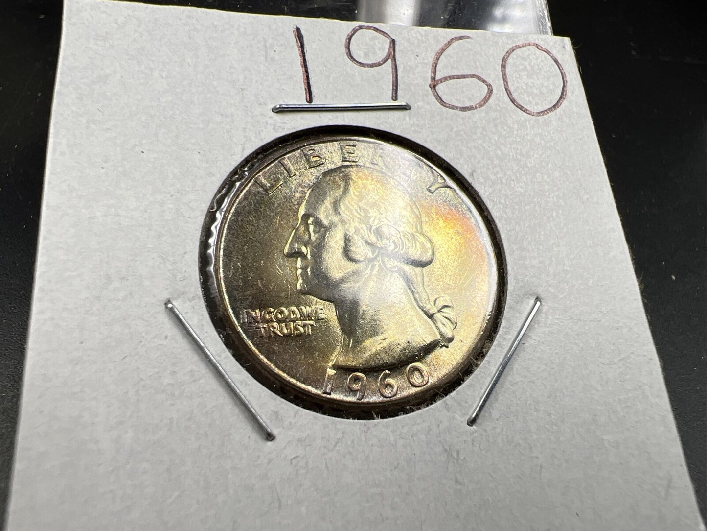 1960 P Washington 25c Silver Quarter Coin PQ Rainbow Toning Obverse