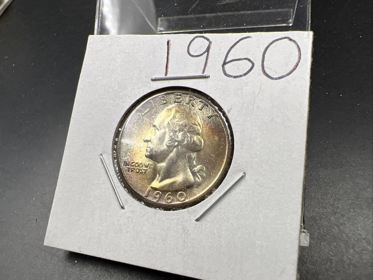 1960 P Washington 25c Silver Quarter Coin PQ Rainbow Toning Obverse