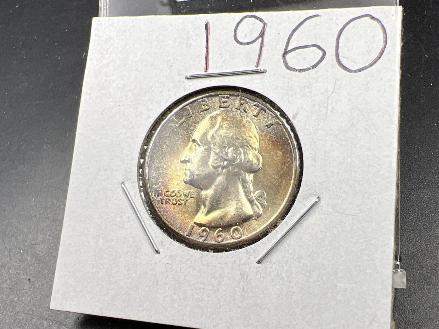1960 P Washington 25c Silver Quarter Coin PQ Rainbow Toning Obverse