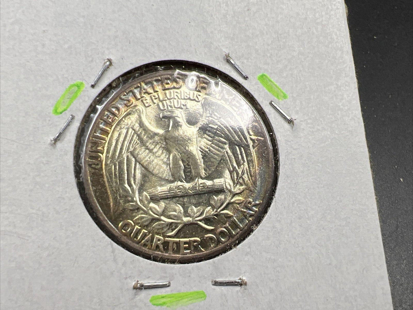 1960 P Washington 25c Silver Quarter Coin PQ Rainbow Toning Obverse