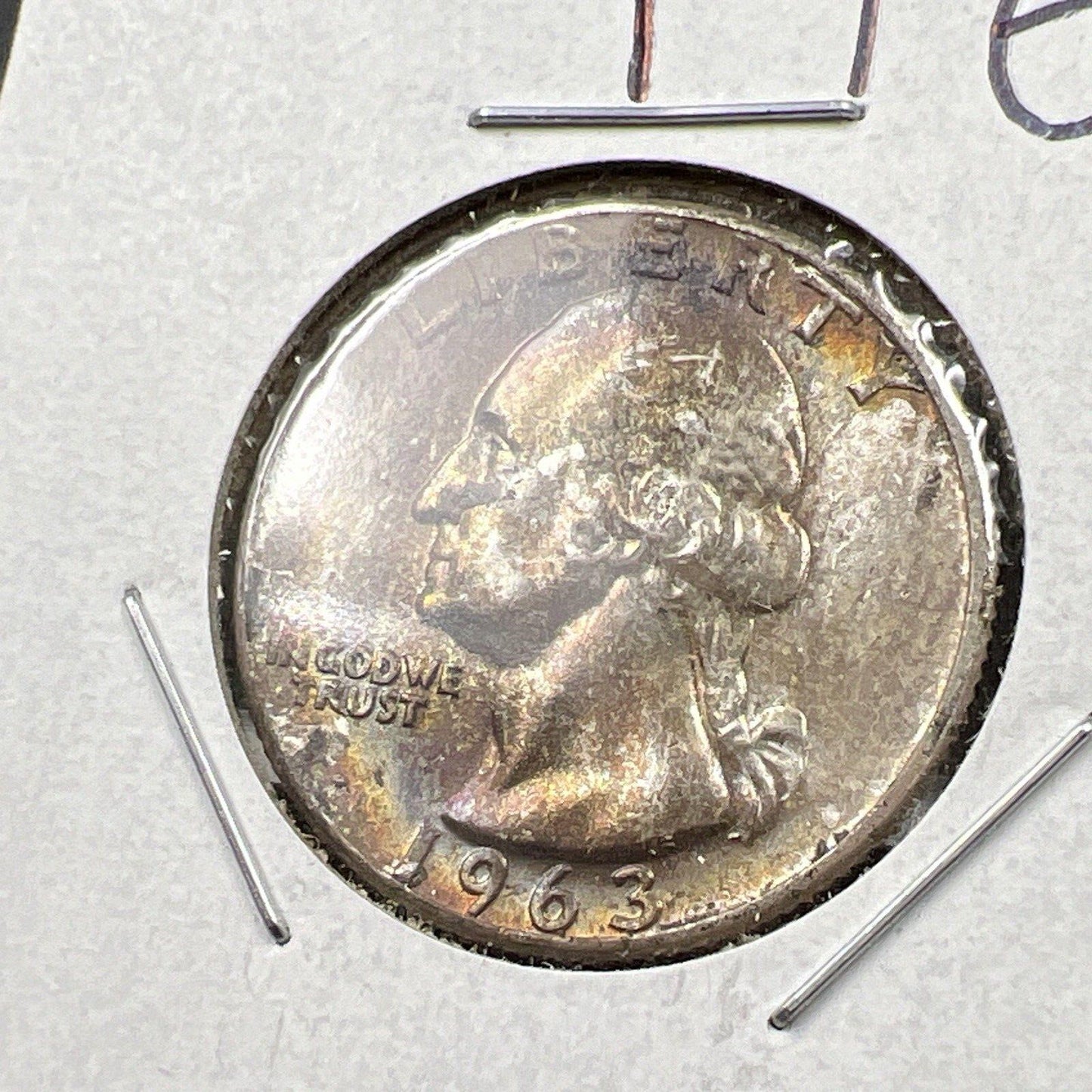 1963 P Washington 25c Silver Quarter Coin CH BU UNC Rainbow Toning #A