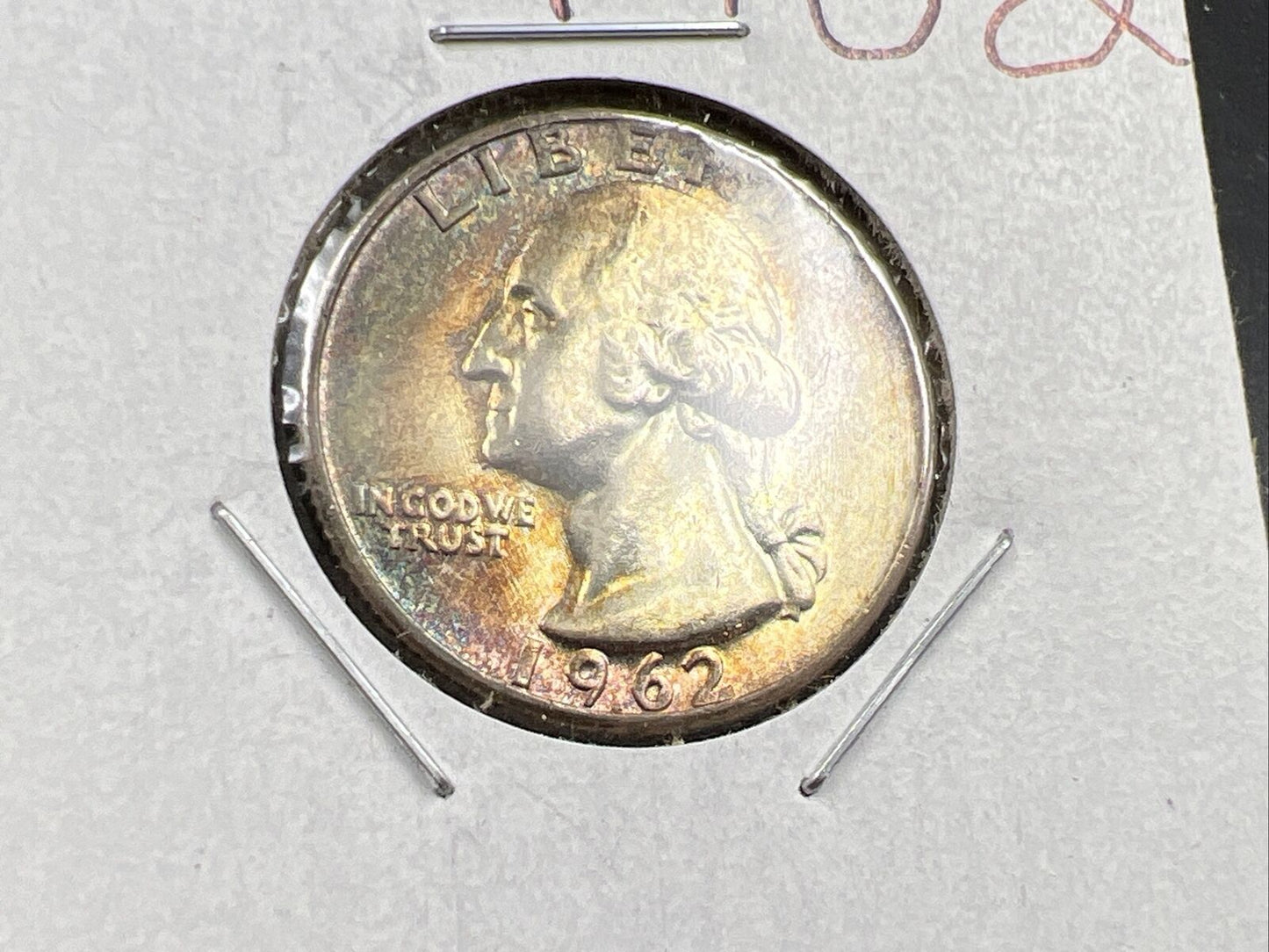 1962 P Washington 25c Silver Quarter Coin Gem BU UNC PQ Toning Obverse