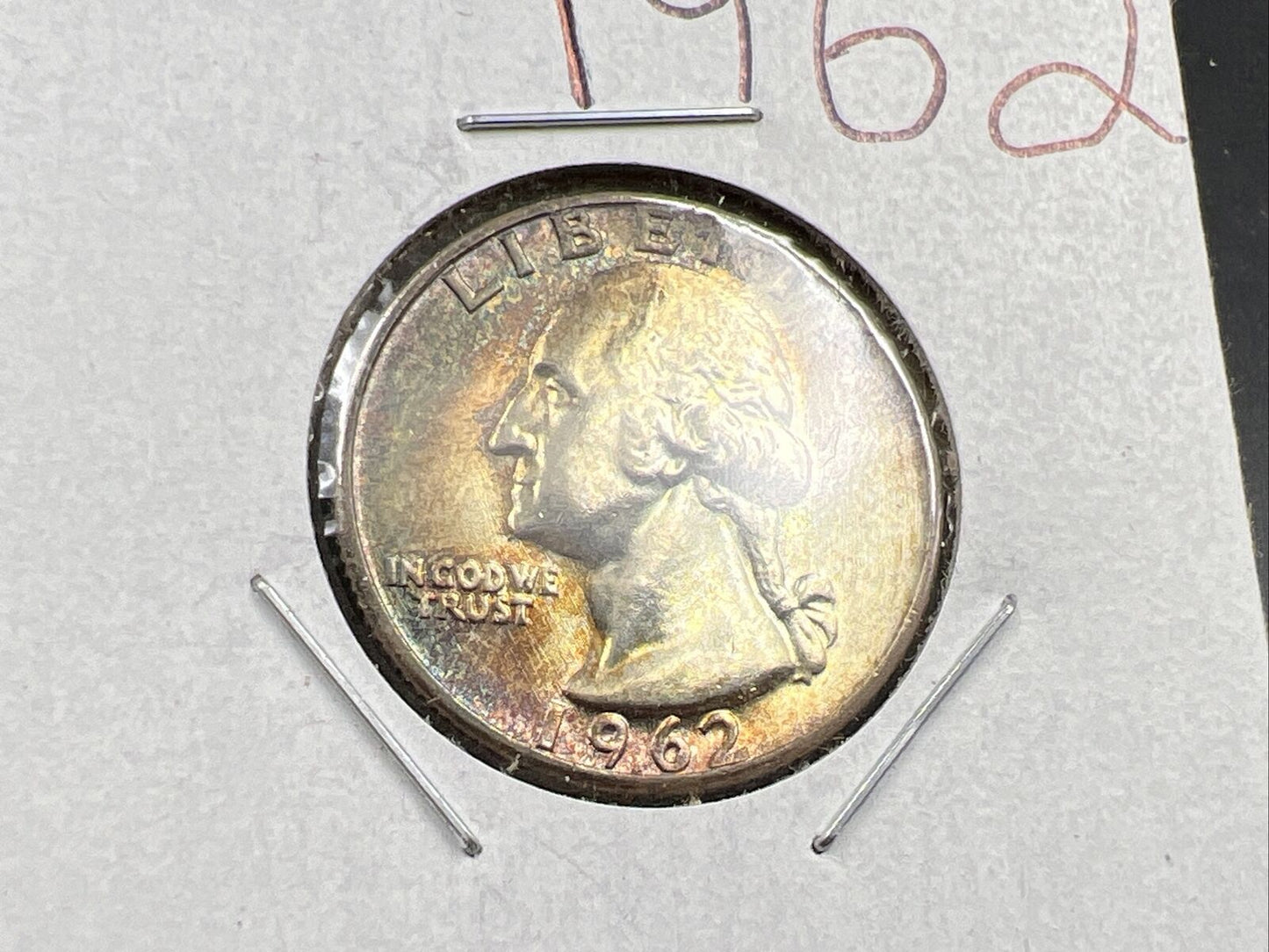 1962 P Washington 25c Silver Quarter Coin Gem BU UNC PQ Toning Obverse