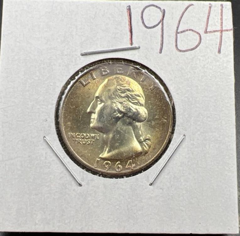 1964 P Washington 25c Silver Quarter Coin Nice Toning CH BU UNC SKU#LMGN