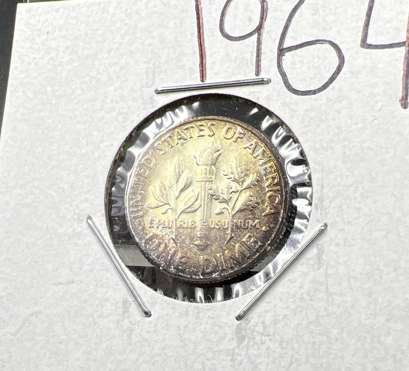 1964 P 10c Roosevelt Silver Dime Coin Gem BU UNC Neat Toning SKU#GRN3