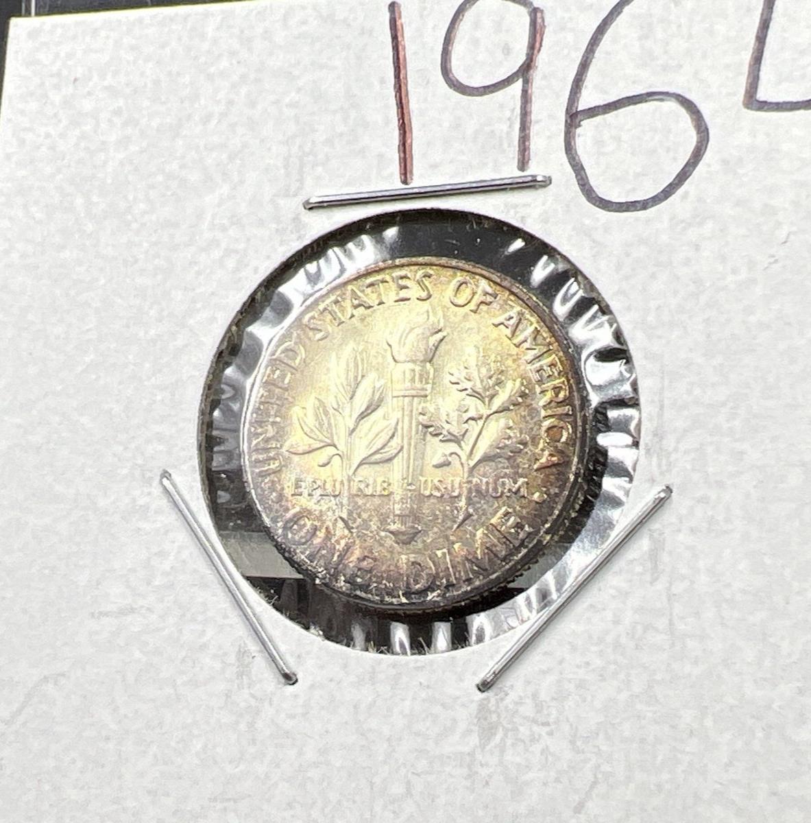 1964 P 10c Roosevelt Silver Dime Coin Gem BU UNC Neat Toning SKU#GRN3