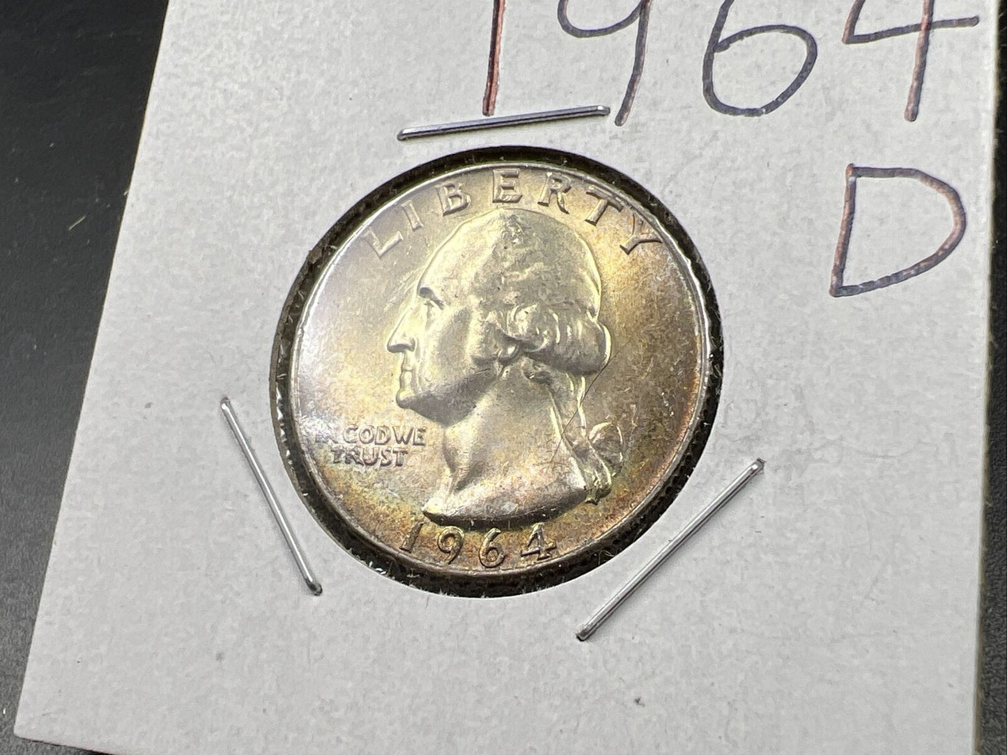 1964 D Washington 25c Silver Quarter Coin Neat Toning Gem BU UNC #B