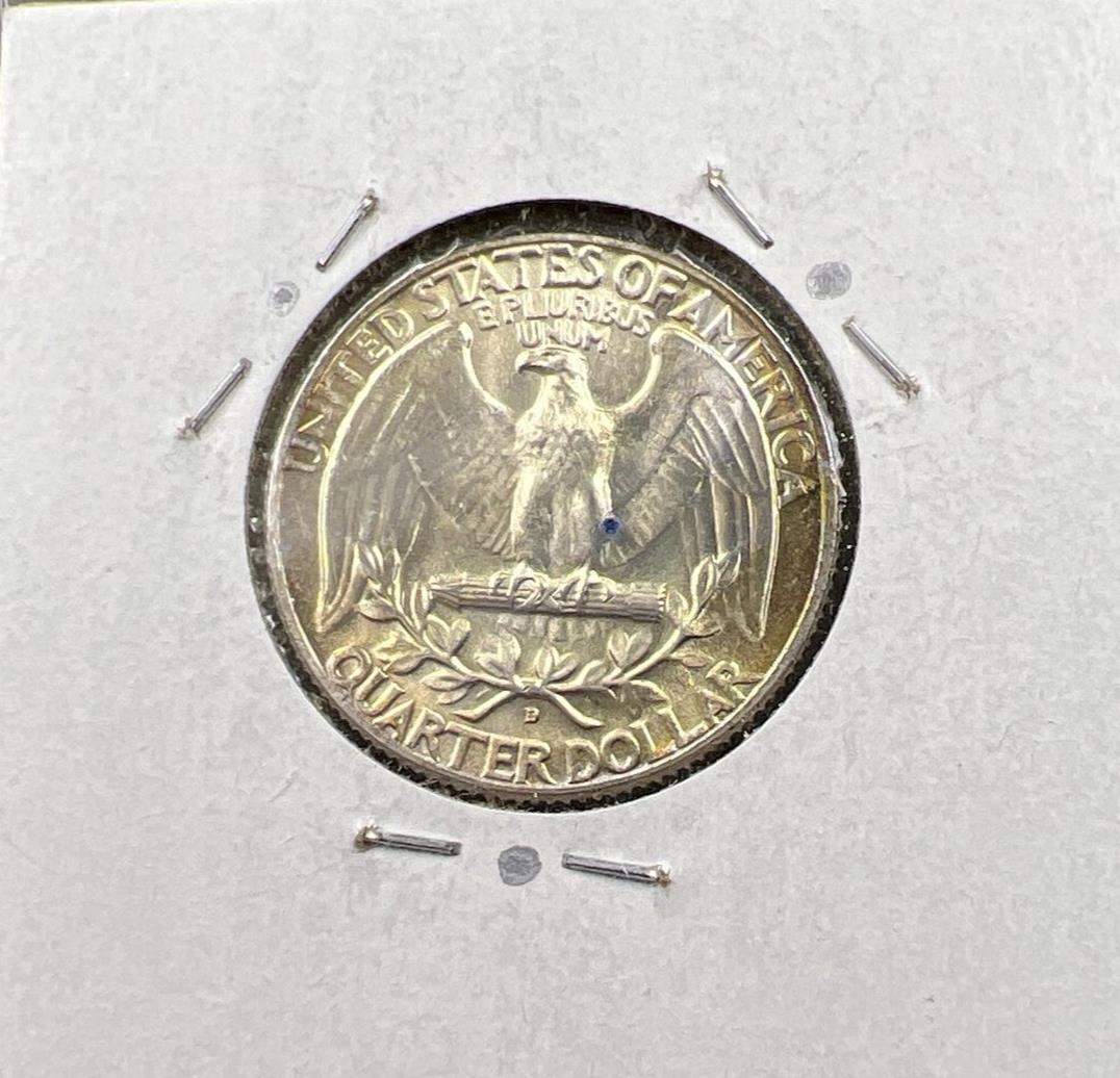 1964 D Washington 25c Silver Quarter Coin Neat Toning Gem BU UNC #B
