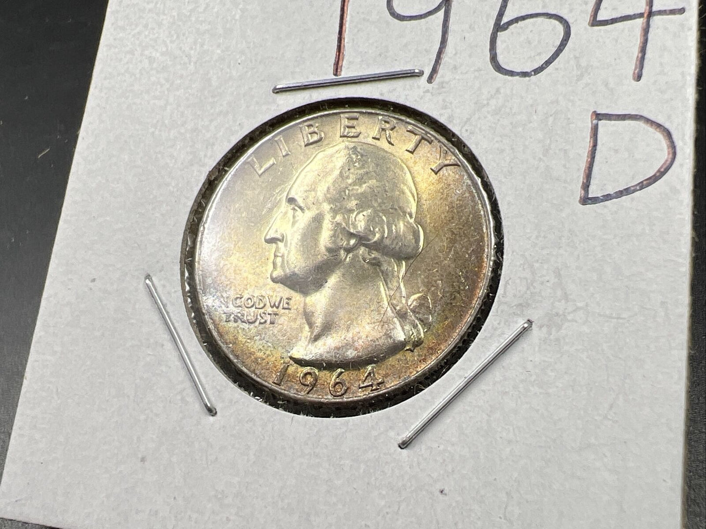1964 D Washington 25c Silver Quarter Coin Neat Toning Gem BU UNC #B