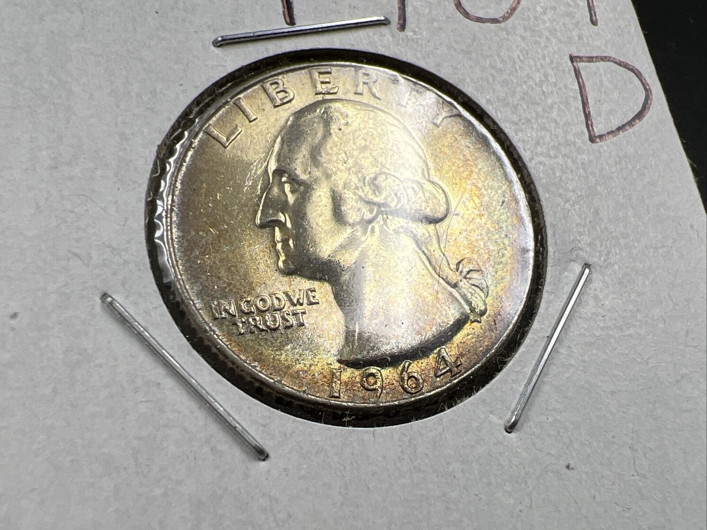 1964 D Washington 25c Silver Quarter Coin Neat Toning Gem BU UNC #B