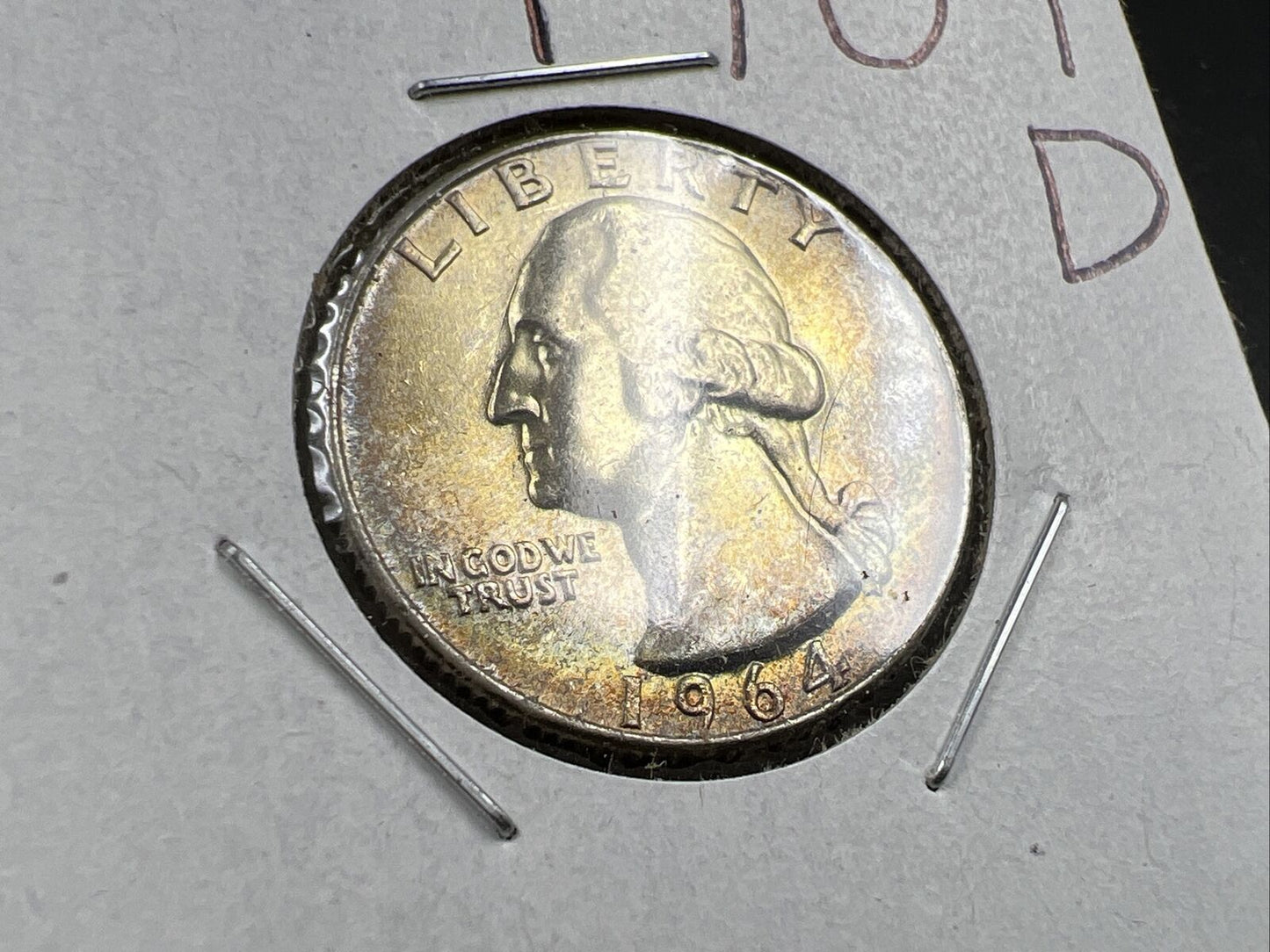 1964 D Washington 25c Silver Quarter Coin Neat Toning Gem BU UNC #B