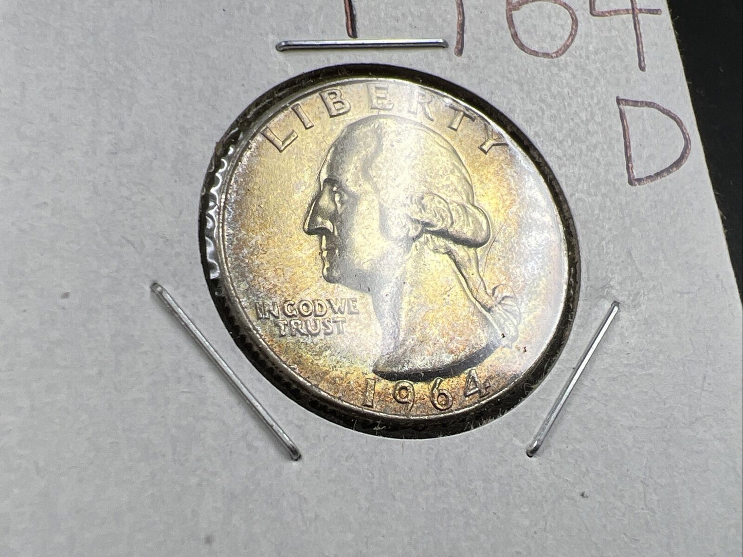 1964 D Washington 25c Silver Quarter Coin Neat Toning Gem BU UNC #B