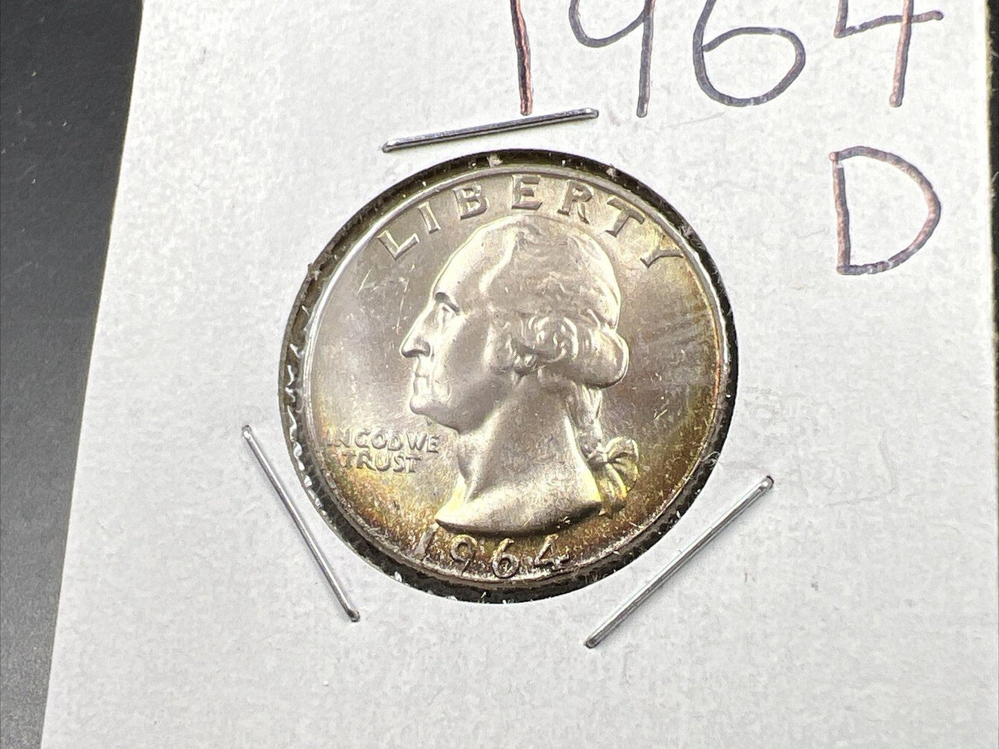 1964 D Washington 25c Silver Quarter Coin Neat Toning Gem BU UNC #C