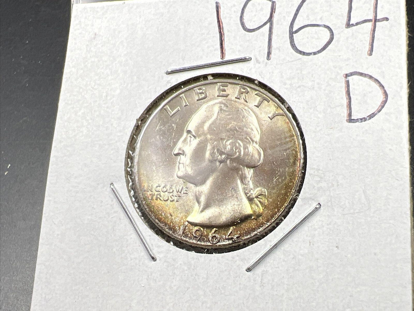 1964 D Washington 25c Silver Quarter Coin Neat Toning Gem BU UNC #C