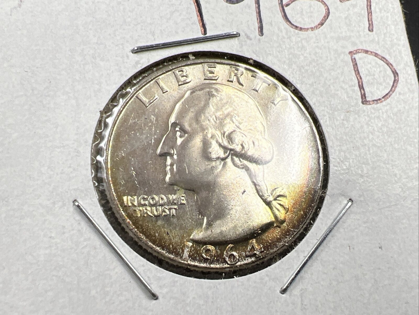 1964 D Washington 25c Silver Quarter Coin Neat Toning Gem BU UNC #C