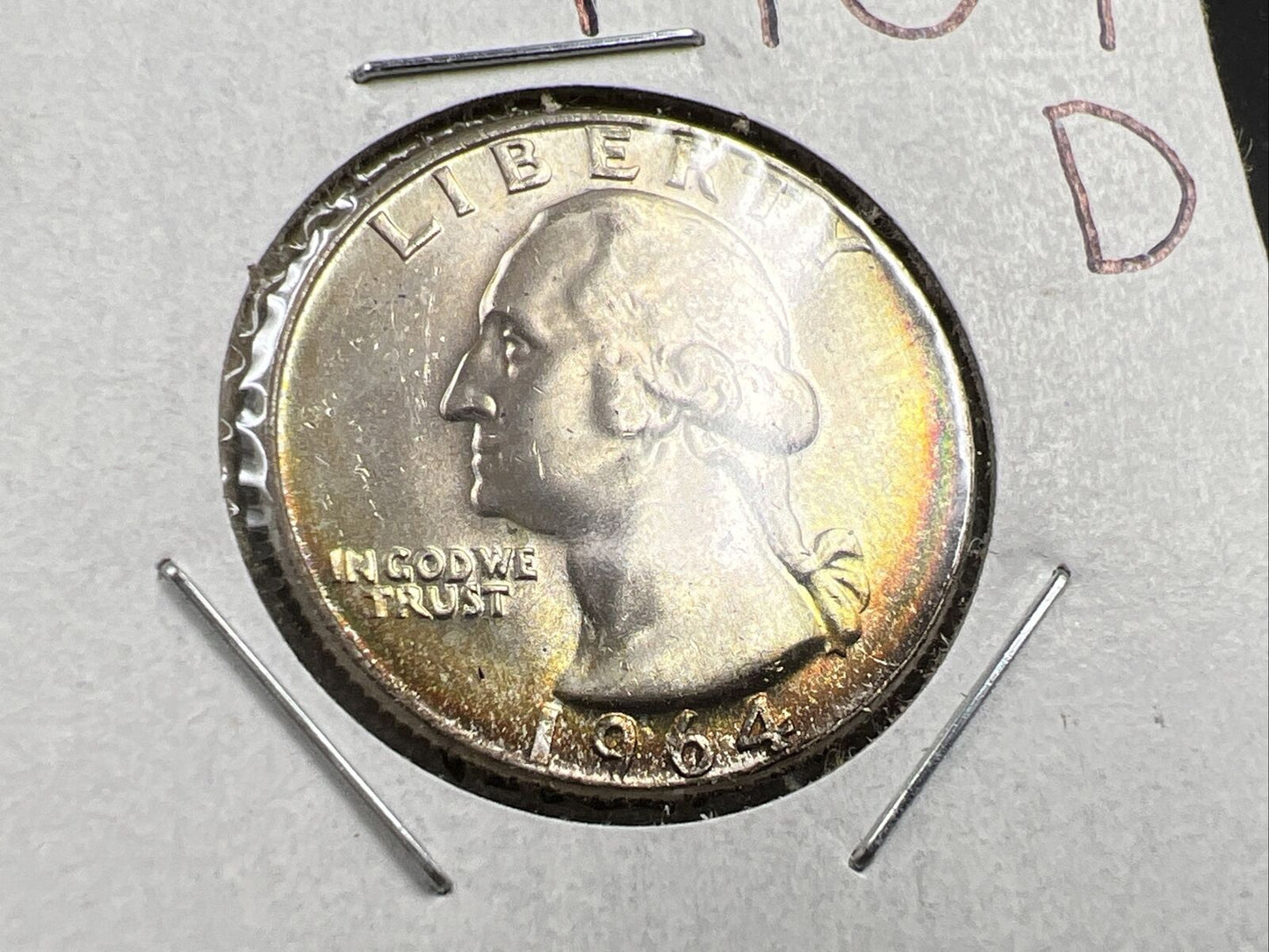 1964 D Washington 25c Silver Quarter Coin Neat Toning Gem BU UNC #C