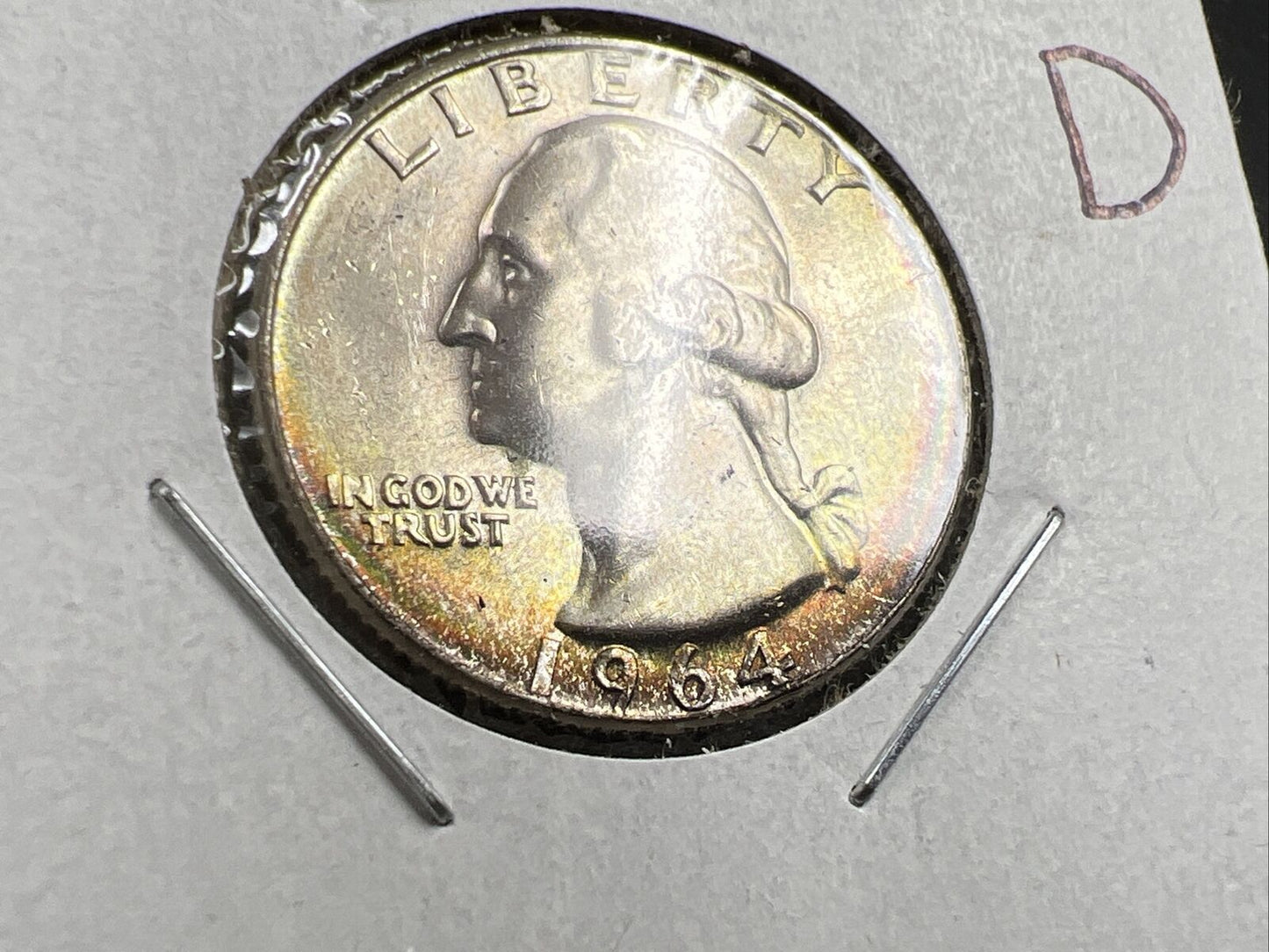 1964 D Washington 25c Silver Quarter Coin Neat Toning Gem BU UNC #C