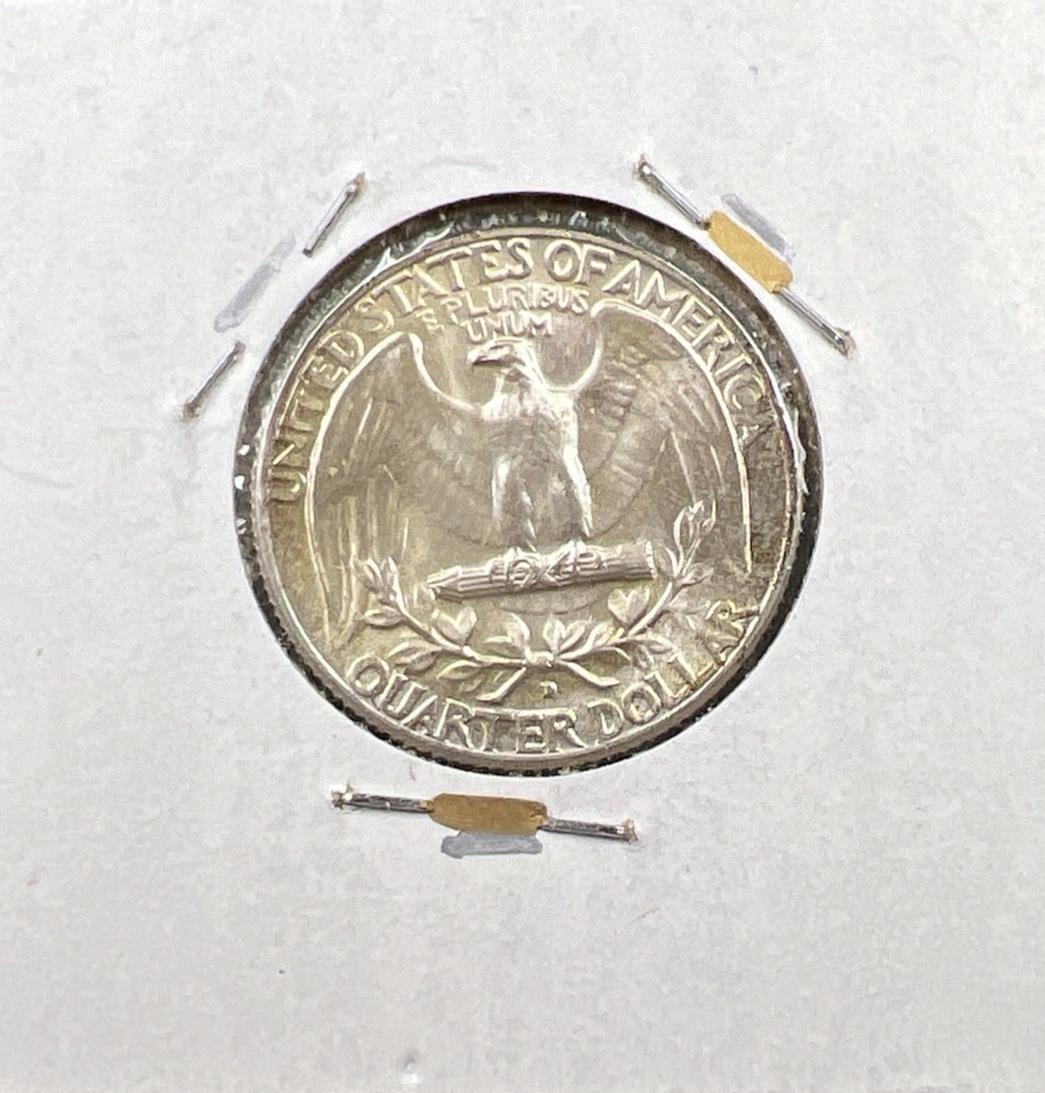 1964 D Washington 25c Silver Quarter Coin Neat Toning Gem BU UNC #C