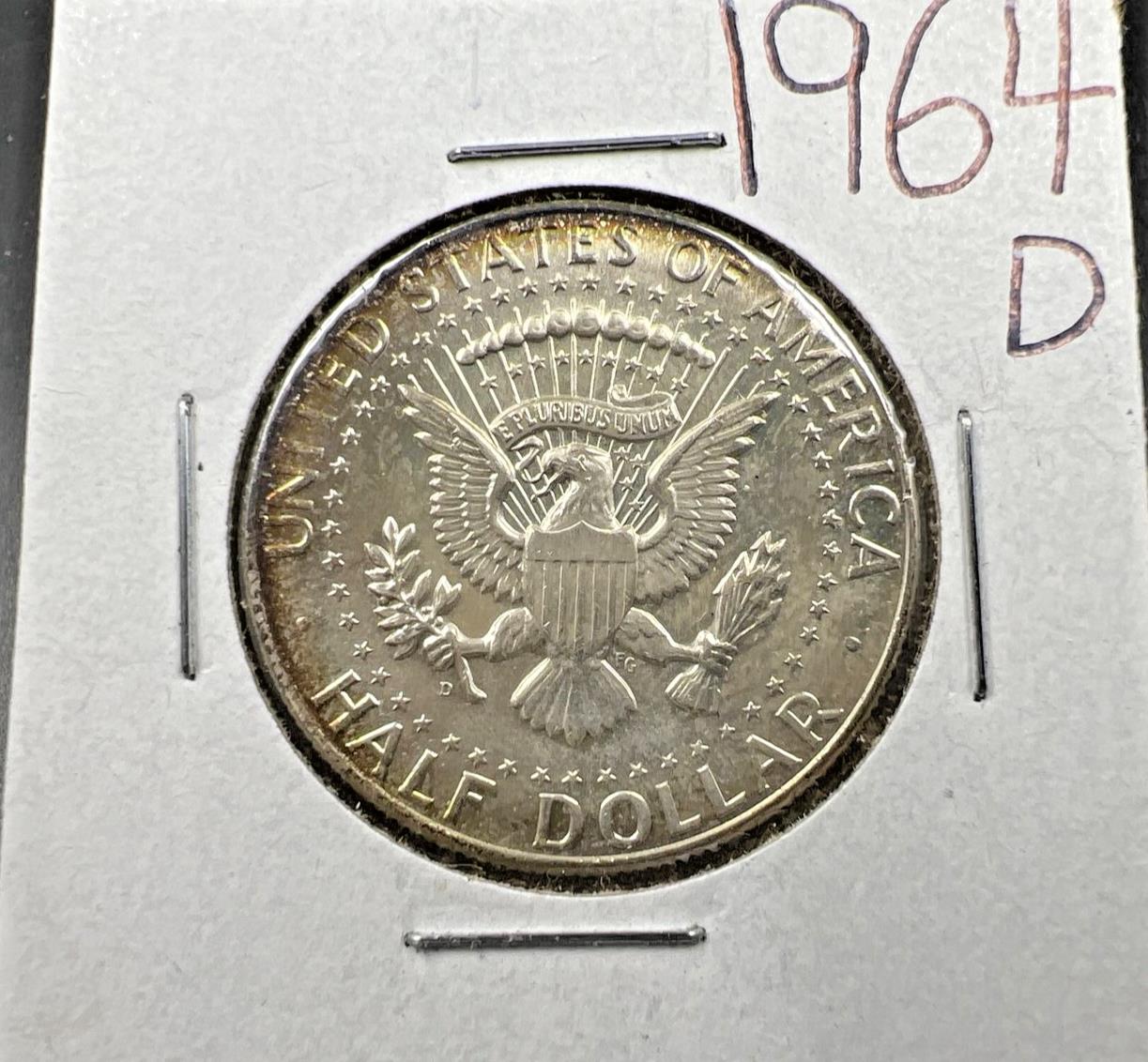 1964 D 50c Kennedy Silver Half Dollar BU UNC Neat Toning Denver Mint SKU#GNPK