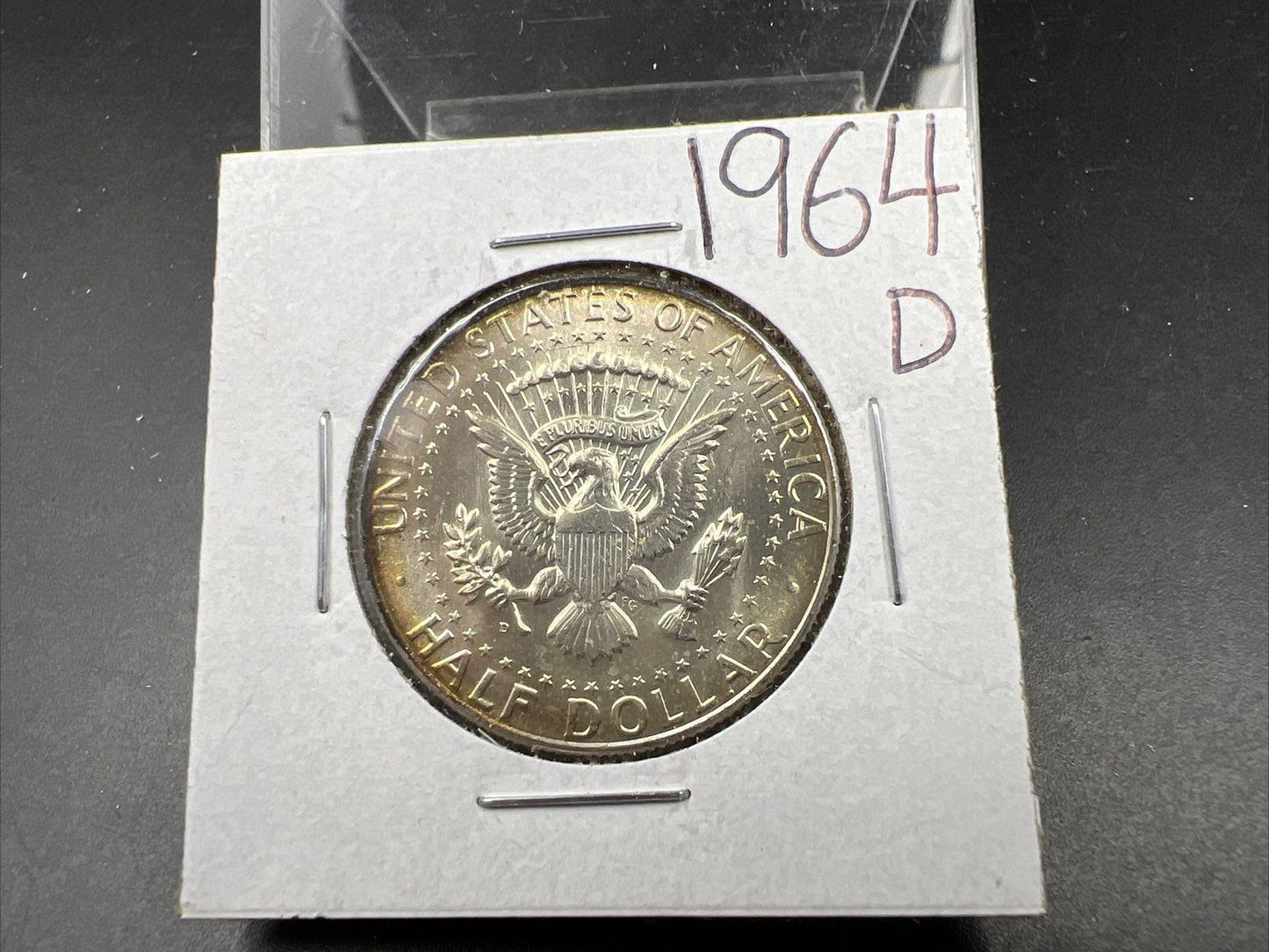 1964 D 50c Kennedy Half Dollar CH BU UNC PQ Nice Rainbow Toning SKU#ORNG