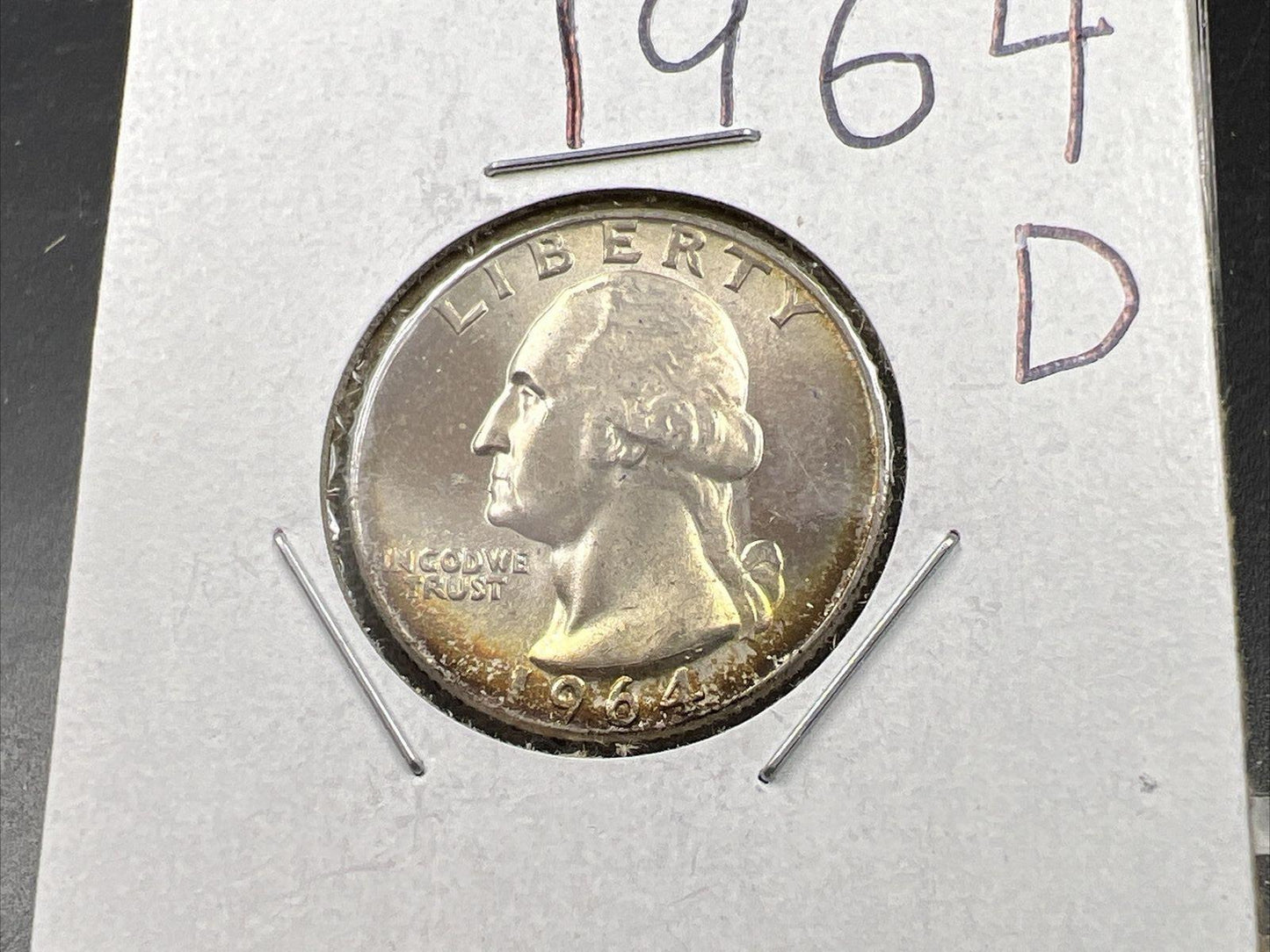 1964 D Washington 25c Silver Quarter Coin Neat Toning Gem BU UNC
