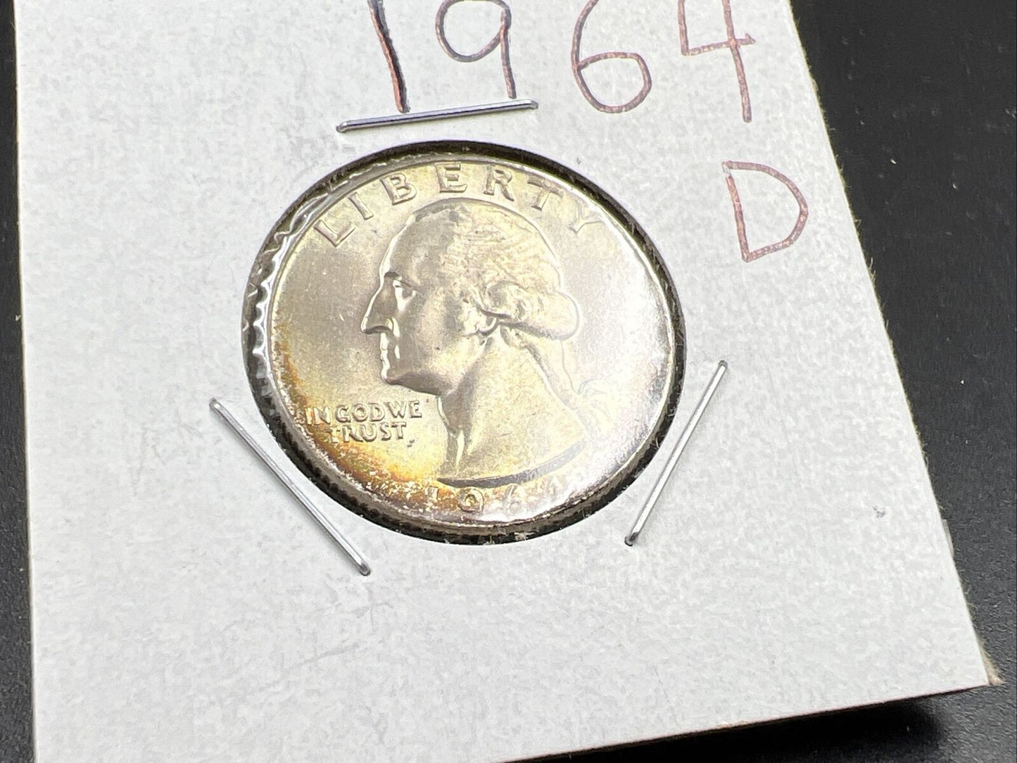 1964 D Washington 25c Silver Quarter Coin Neat Toning Gem BU UNC