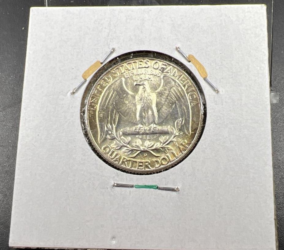 1964 D Washington 25c Silver Quarter Coin Very Nice Toning Gem BU #E