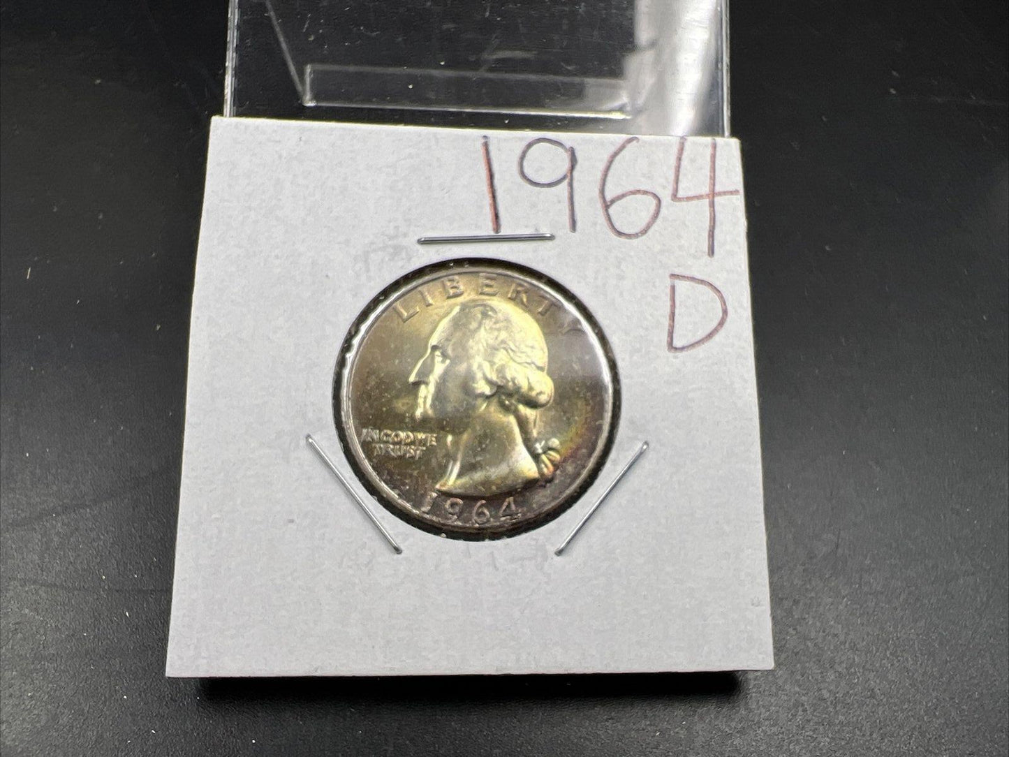 1964 D Washington 25c Silver Quarter Coin Very Nice Toning Gem BU #E