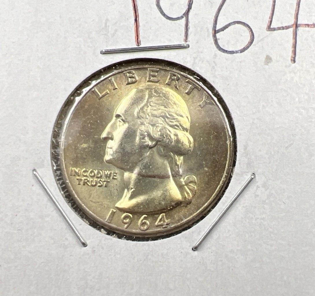 1964 P Washington 25c Silver Quarter Coin Nice Toning CH BU UNC SKU#PLPGN33