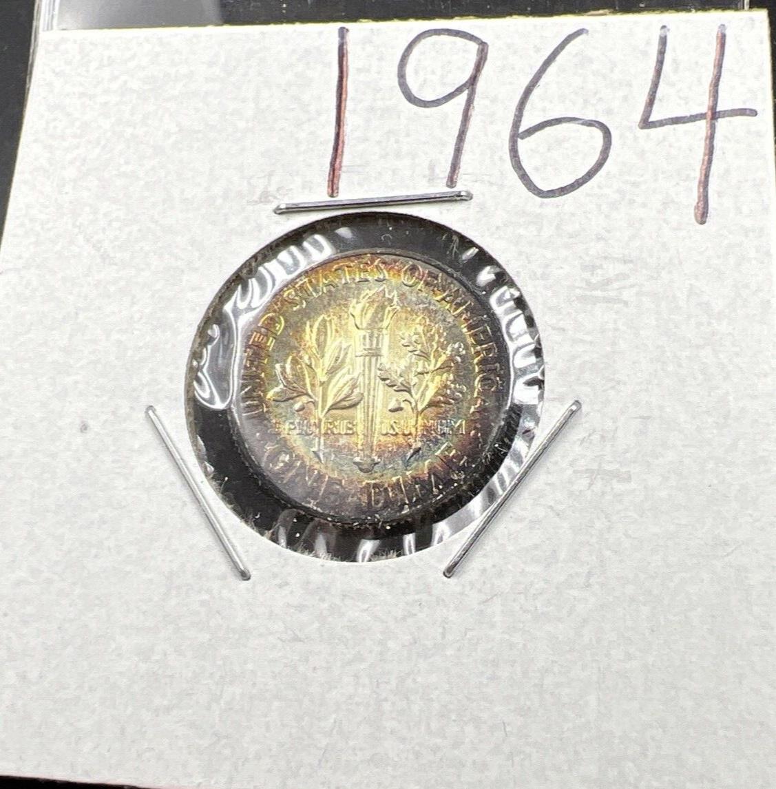 1964 P 10c Roosevelt Dime Coin CH BU PQ Rainbow * Toning Original Toner SKU#OG3
